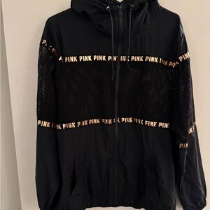 Victoria's Secret PINK Black Windbreaker Jacket black rose gold